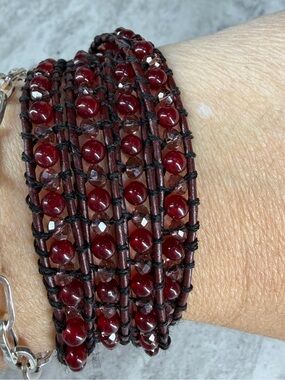 Red Crystal Wrap Bracelet Victoria Emerson Style Leather Faceted Jewelry